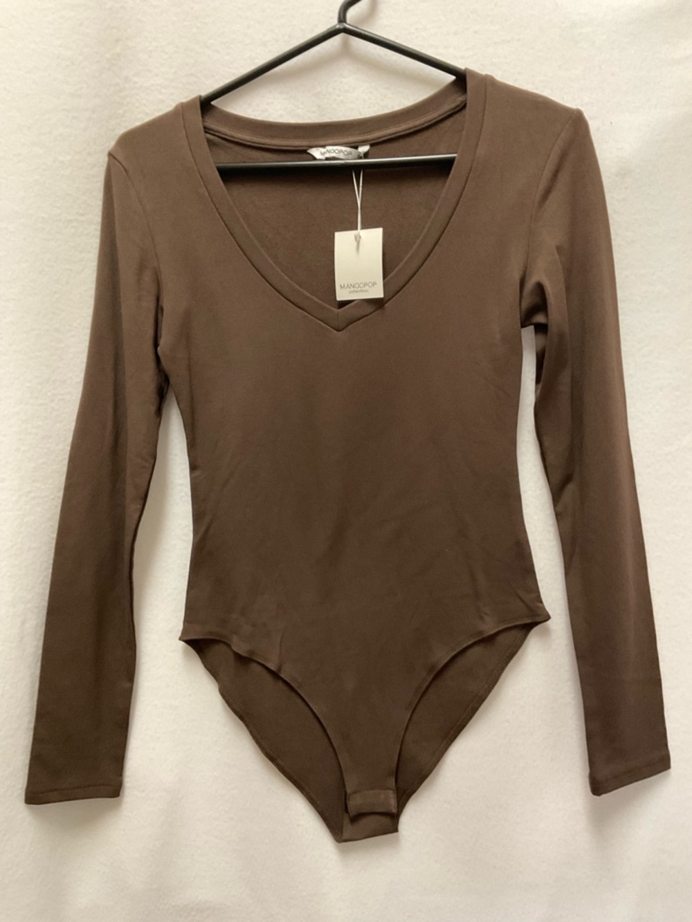 Mango Chocolate Brown V-Neck Long Sleeve Bodysuit
